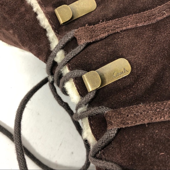 Coach Sydney Shearling Heel Platform Boots Booties - Picture 4 of 8